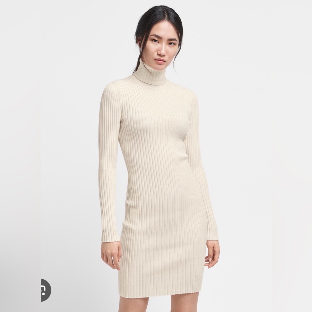 Wolford Cream Long Sleeve Turtleneck Midi Dress L